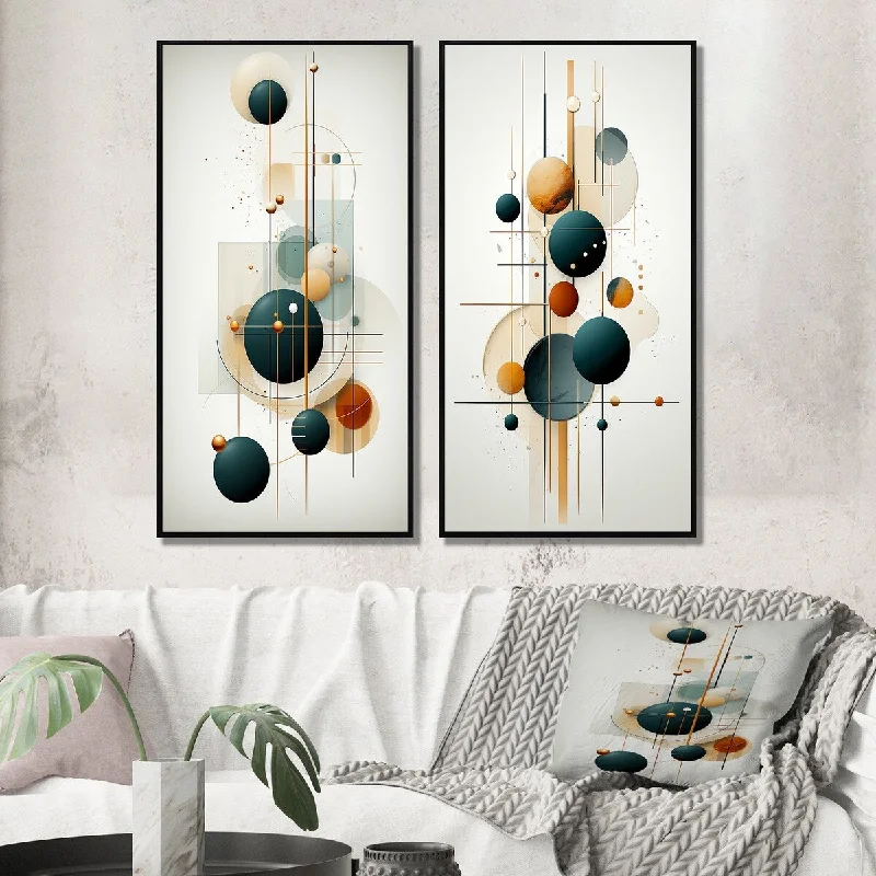 Contemporary geometric wall art for home-Designart "Sweet Serenity Circular Minimal Retro Geometry I" Modern Geometric Wall Art Décor - Modern Wall Art Set Of 2