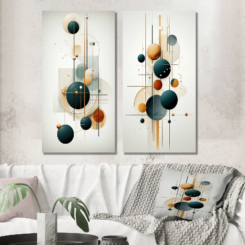 Designart "Sweet Serenity Circular Minimal Retro Geometry I" Modern Wall Art Set of 2 - Modern For Living Room Decor