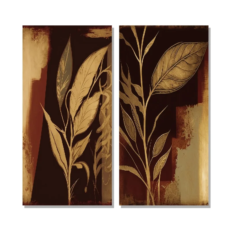 Custom watercolor animal wall art for creativity-Designart "Terra Cotta Chocolate Leaves I" Landscape Forest Wall Art Set of 2 - Country Gallery Set For Office Decor