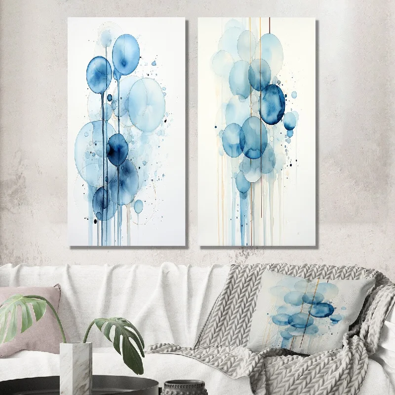 Vintage portrait canvas wall art for story-Designart "Tranquility Vintage Light Blue Circles II" Modern Wall Art Set of 2 - Modern For Living Room Decor