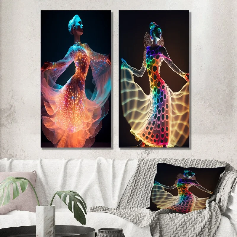 Luxury gold abstract canvas wall art for shine-Designart "Translucent Light Dancer I" Woman Fashion Photography Wall Art Set of 2 - Glam For Home Decor