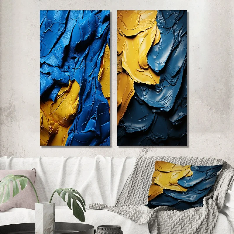 Nature inspired animal wall art for wild-Designart "Ukraine Dreamscapes Abstract Blue And Yellow I" Abstract Painting Wall Art Set of 2 Modern Living Room Decor