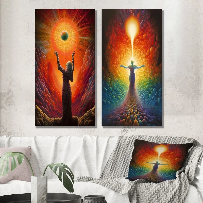 Modern colorful geometric wall art for energy-Designart "Universal Goddess Of Compassion I" Christianism Wall Art Set of 2 - Traditional Wall Art For Home Decor