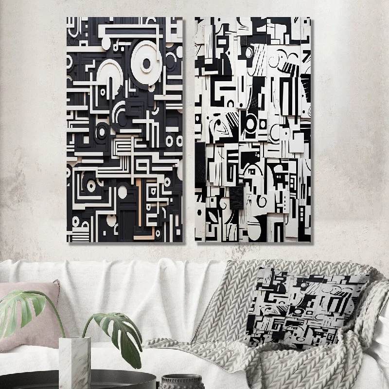 Custom watercolor floral wall art for art-Designart "Urban Vision Abstract Black And White III" Modern Wall Art Set of 2 - Modern Print Art For Living Room Decor