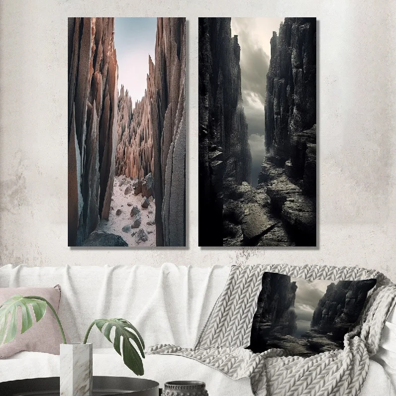 Nature inspired geometric wall art for balance-Designart "Vertical Plains Desert Rocks III" Meadow Wall Art Set of 2 - Traditional For Living Room Decor