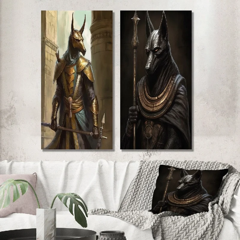 Nature inspired floral wall art for freshness-Designart "Vintage Anubis Ancient Egyption Jackal God II" Egyptian Woman Wall Art Set of 2 - Glam For Office Decor