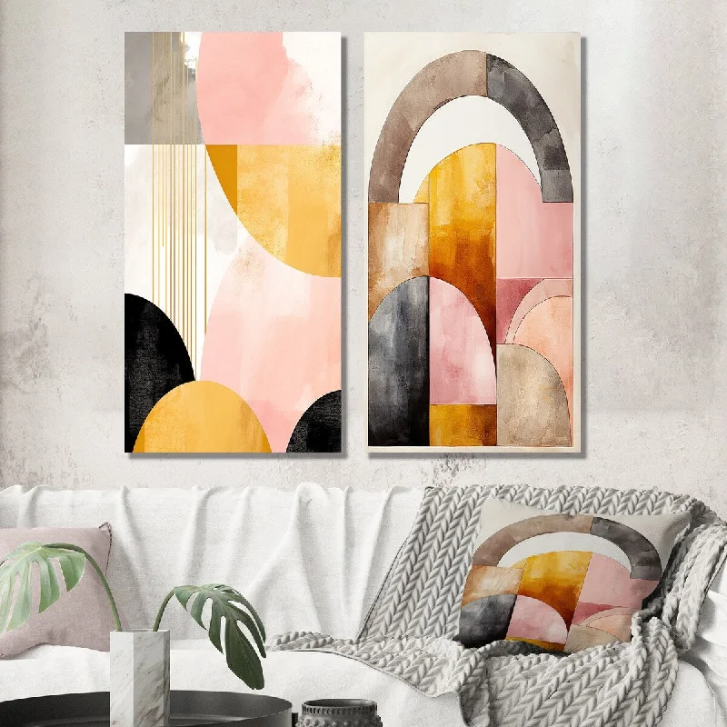 Hand-painted floral geometric wall art for charm-Designart "Vintage City Of Gold" Modern Geometric Wall Art Set of 2 - Modern Wall Art For Home Decor