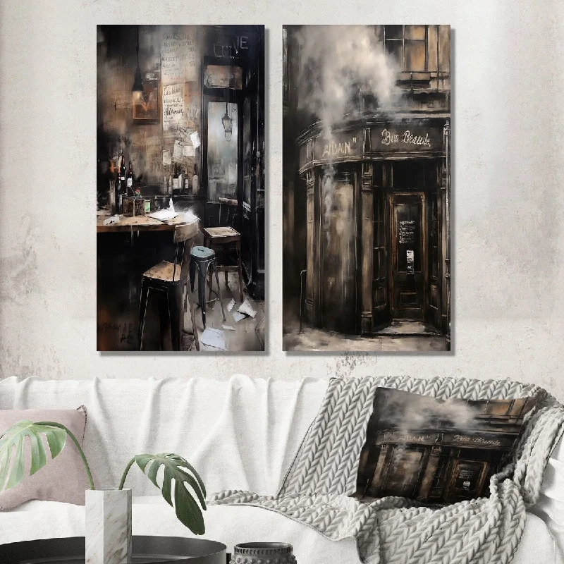 Modern art wall art for studio-Designart "Vintage Paris Nostalgia Atmosphere Painting III" City Wall Art Set of 2 - Traditional For Living Room Decor