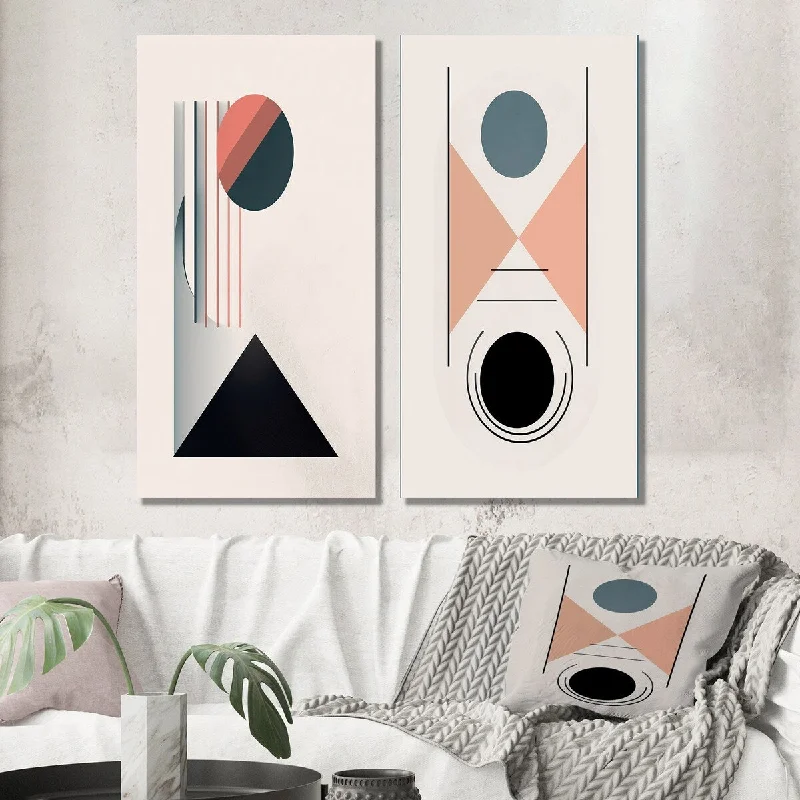 Custom abstract canvas wall art for uniqueness-Designart "Visionary Retro Moon Geometric Minimalism" Abstract Wall Art Set of 2 - Transitional For Living Room Decor