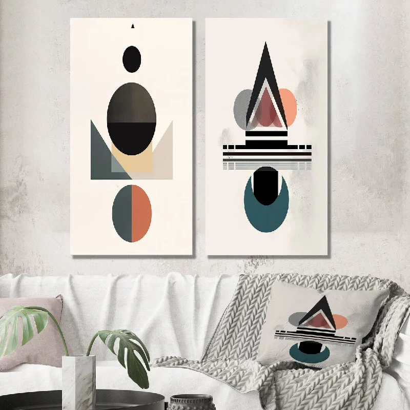 Vintage floral wall art for farmhouse-Designart "Visionary Retro Moon Geometric Minimalism IV" Abstract Wall Art Set of 2 Transitional Wall Art For Home Decor