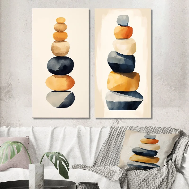 Small rustic wall art for cozy nook-Designart "Visual Tranquility Rock Balancing III" Spiritual Stone Wall Art Set of 2 - Traditional For Living Room Decor