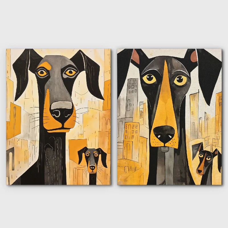 Small floral wall art for entryway-Doberman Pack Canvas (2) Set