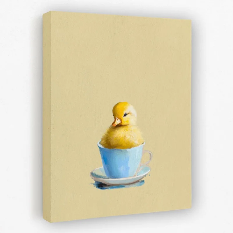 Contemporary blue abstract wall art for calm-Duckling In Blue Cup