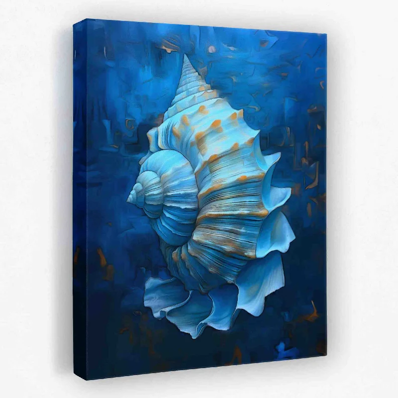 Modern blue abstract wall art for cool vibe-Elaborate Conch Shell