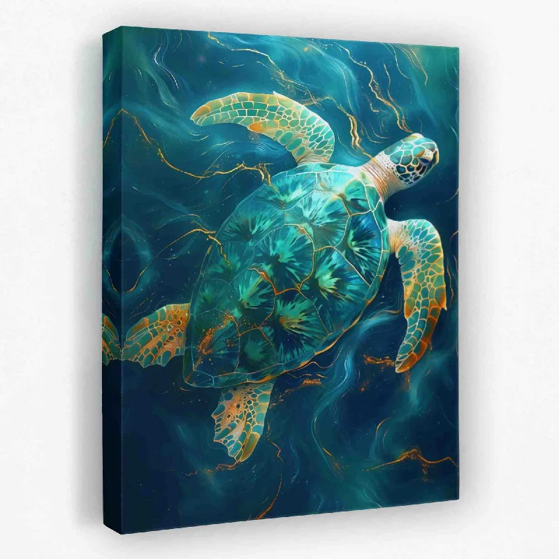 Contemporary geometric animal wall art for edge-Emerald Tortoise