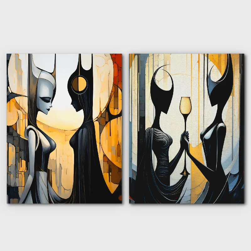 Large abstract wall art for open space-Eternal Queen's (2) Set