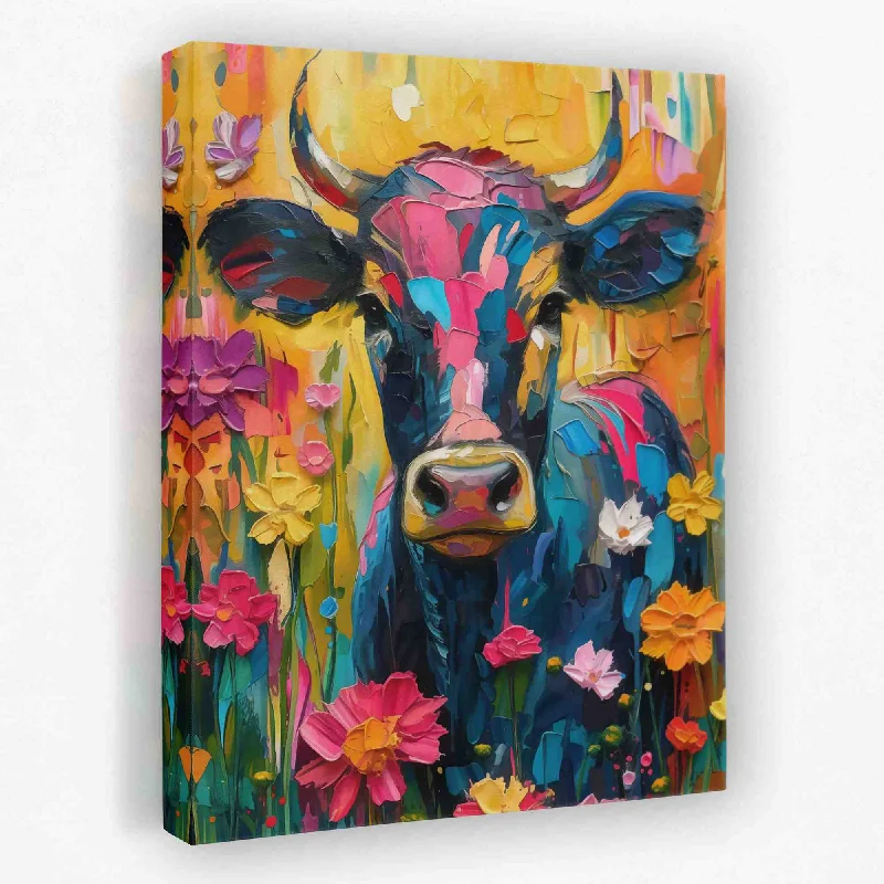 Geometric pattern wall art for modern vibe-Floral Farm Cow