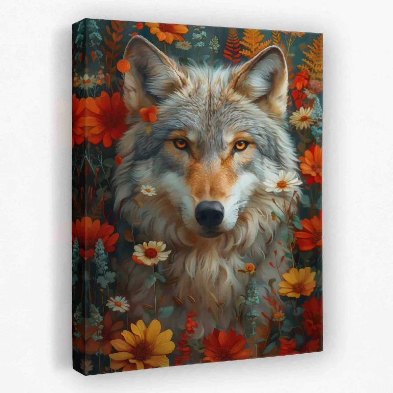 Vintage floral wall art for farmhouse-Floral Wolf