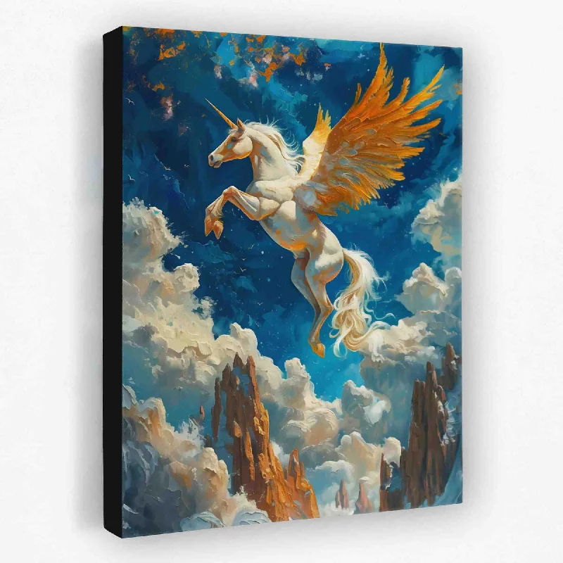 Contemporary blue geometric wall art for calm-Flying Unicorn