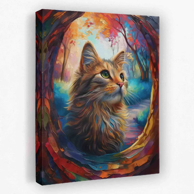 Contemporary floral geometric wall art for modern-Forest Feline