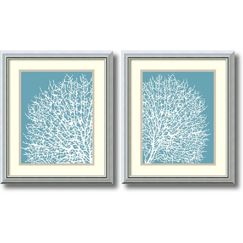 Rustic landscape wall art for earthy tones-Framed Art Print 'Aqua Coral - set of 2' by Sabine Berg 17 x 20-inch Each