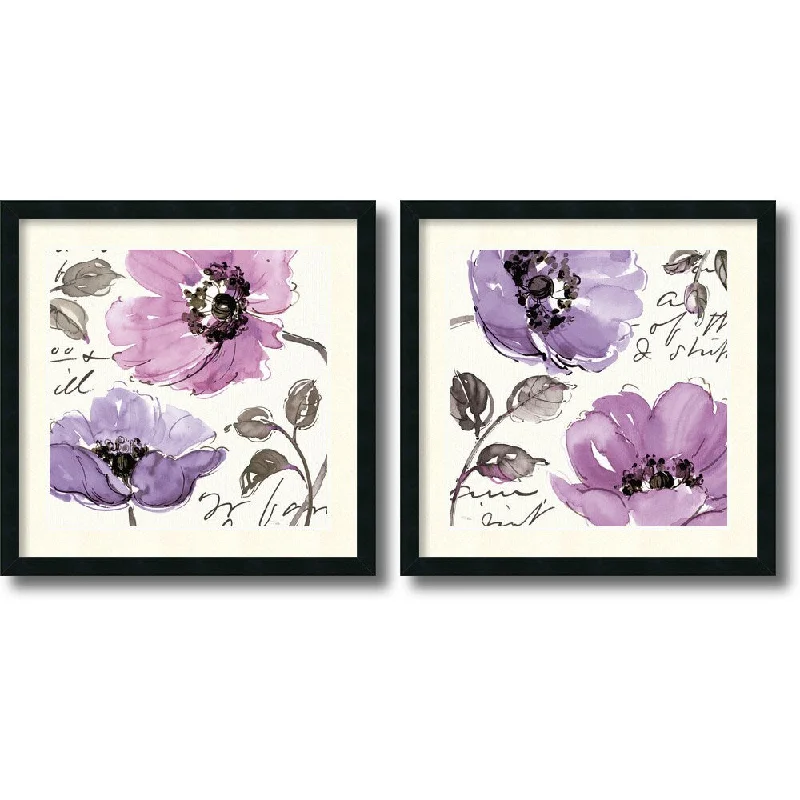 Boho macrame wall art for texture-Framed Art Print 'Floral Waltz Plum - set of 2' by Pela Studio 24 x 24-inch Each