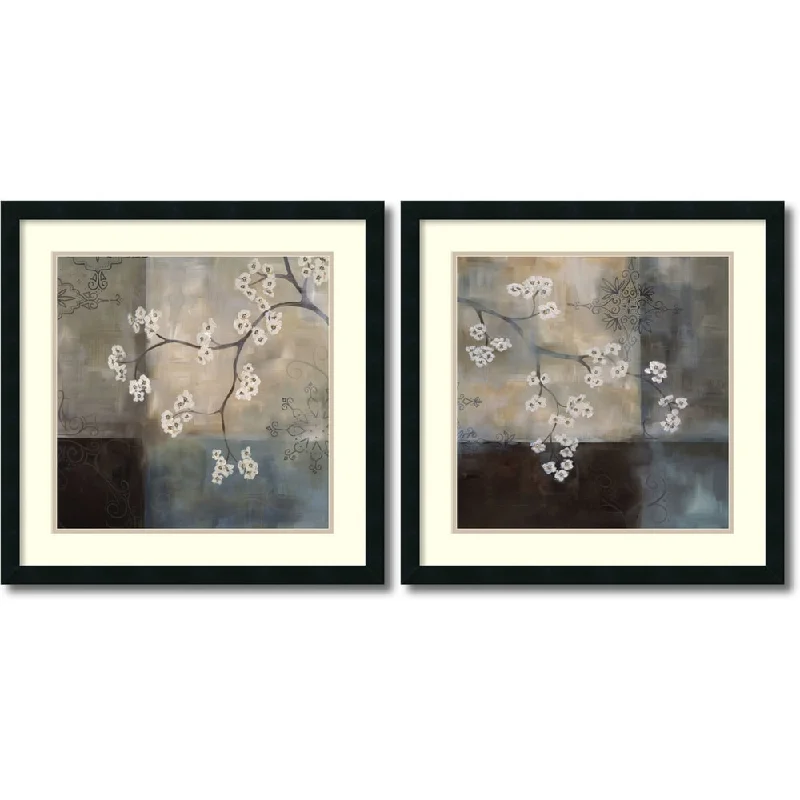 Modern animal wall art for trendy decor-Framed Art Print 'Spa Blossom, Large - set of 2' by Laurie Maitland 25 x 25-inch Each