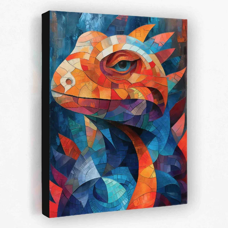 Vintage botanical geometric wall art for retro-Geometric Lizard