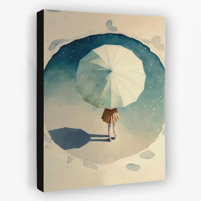 Modern blue wall art for cool tones-Girl with Umbrella