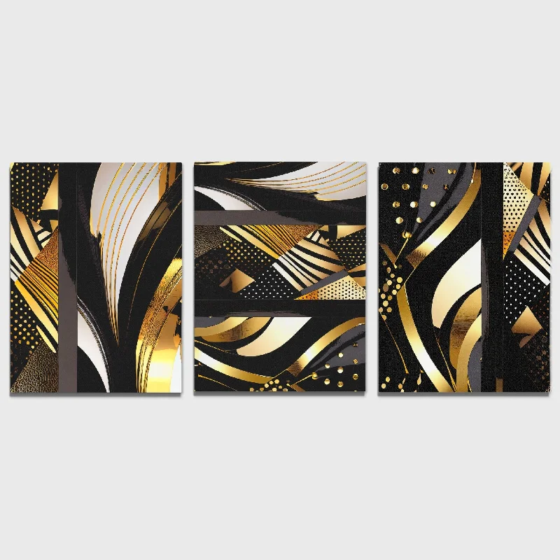 Nature inspired animal wall art for wild-Gold and Black Abstracts (3) Set