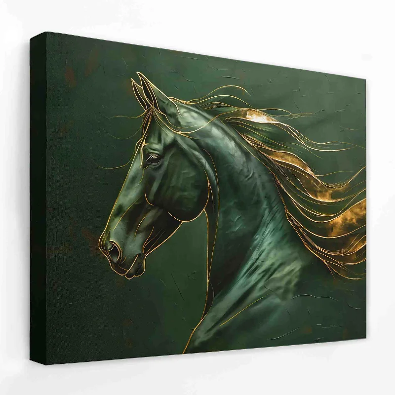 Rustic farmhouse animal wall art for rustic-Gold Emerald Horse