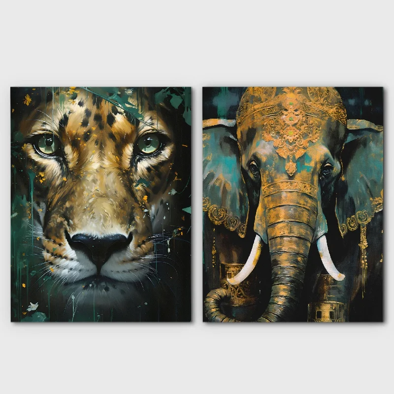 Luxury gold wall art for hallway-Gold Jade Jungle (2) Set