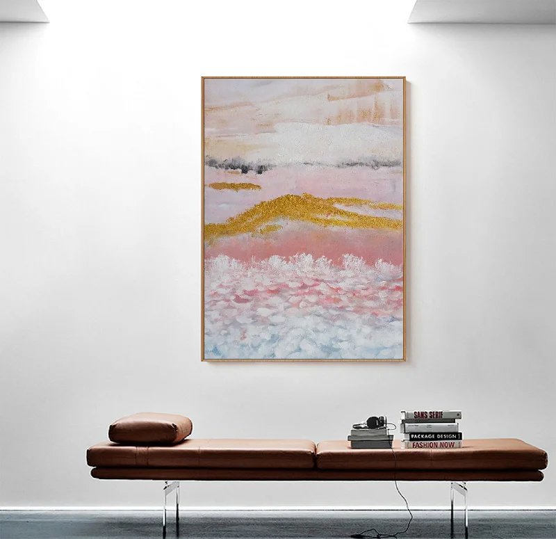 Nature inspired animal abstract wall art for vibe-Gold Pink Abstract Painting  Large Wall Decor Op078