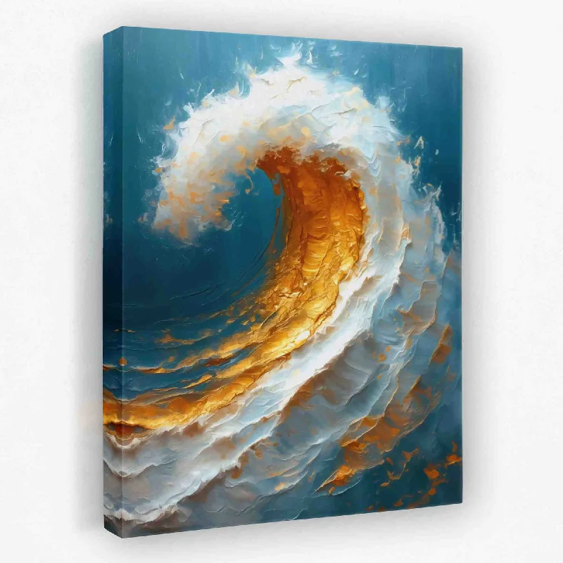 Contemporary blue abstract wall art for calm-Gold Tidal Wave