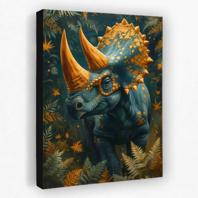 Custom watercolor floral wall art for art-Gold Triceratops