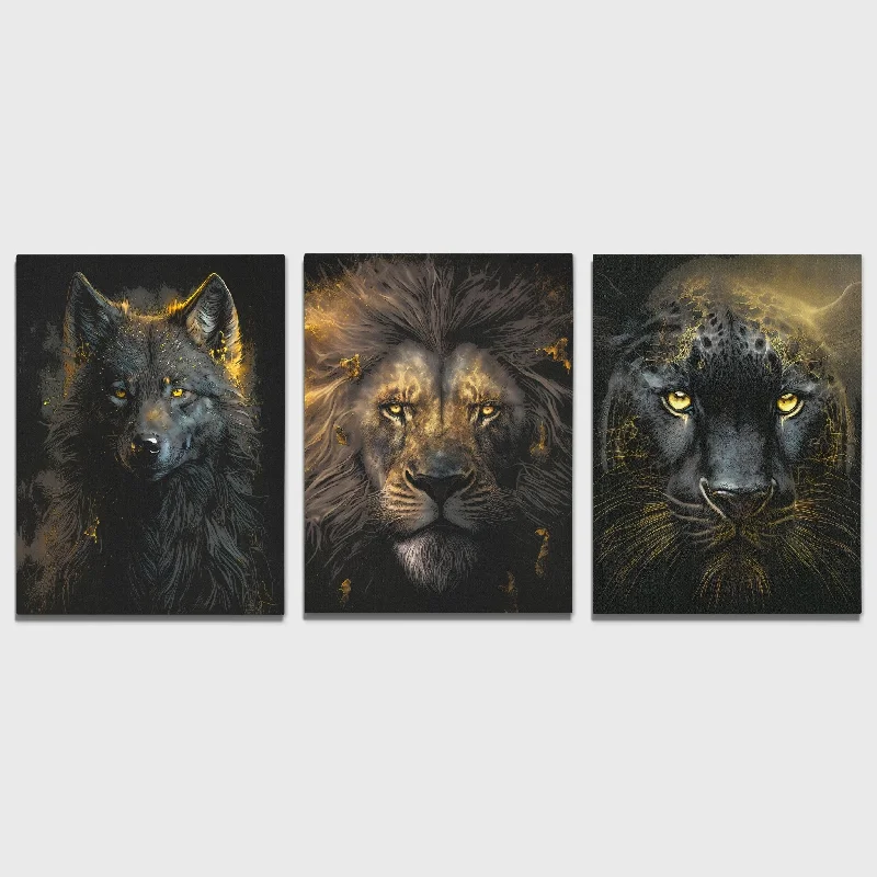 Contemporary blue abstract wall art for calm-Golden Apex Predators (2) Set - V2