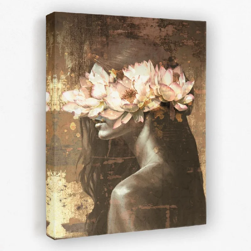 Rustic wooden wall art for cabin-Golden Lotus Maiden