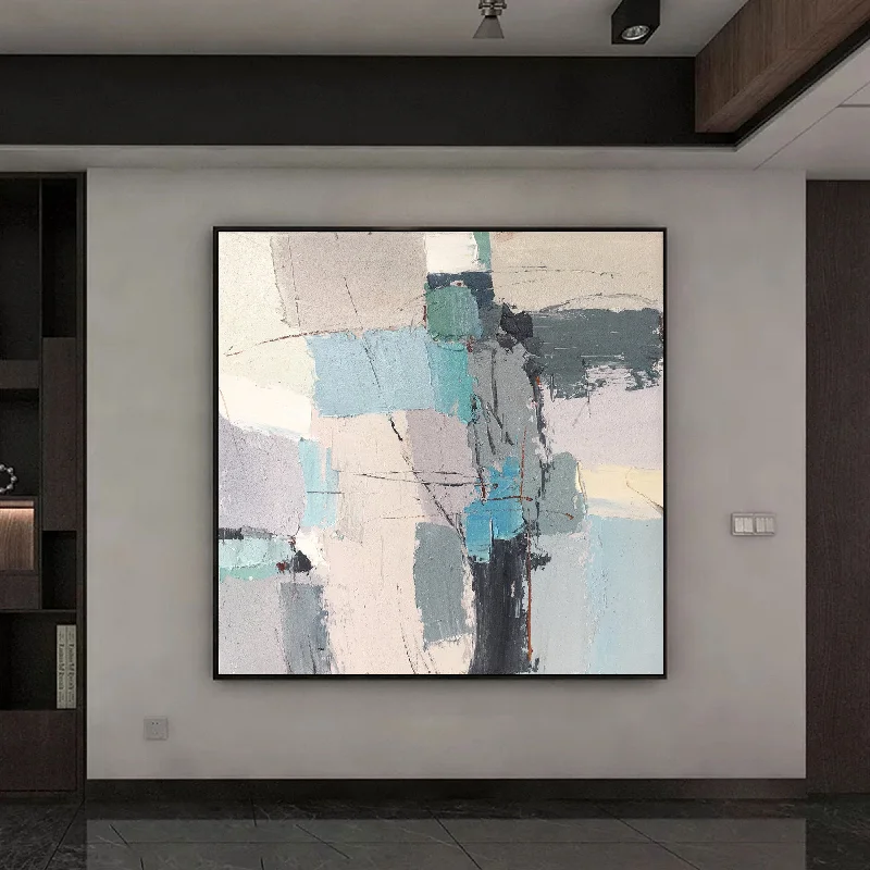 Large modern animal wall art for drama-Gray Blue Abstract Painting Minimalist Painting Office Decor Op010