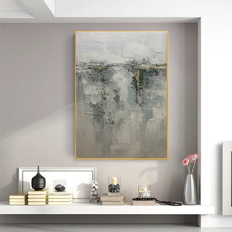 Hand-painted abstract wall art for uniqueness-Gray Gold Abstract Painting on Canvas Original Canvas Wall Art Yp008