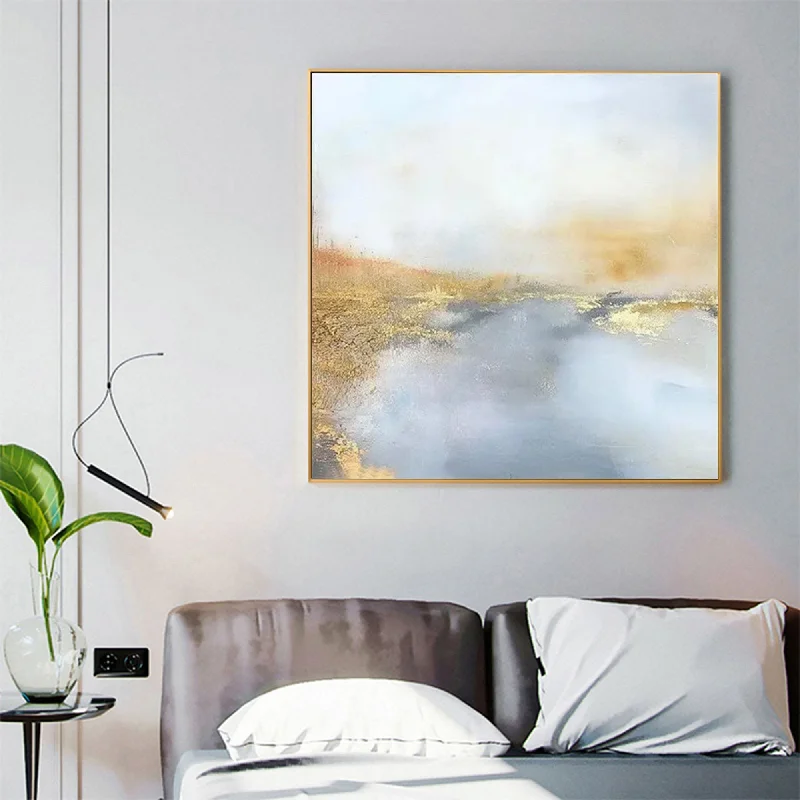 Minimalist geometric floral wall art for sleek-Gray Gold Wall Painting Landscape Painting on Canvas Impressionist Op054