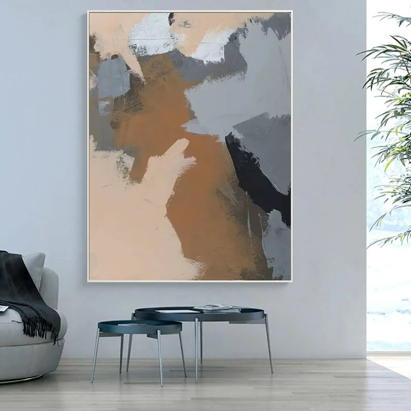 Luxury framed wall art for elegance-Gray Painting Beige Painting Brown Painting Abstract Art Yp006