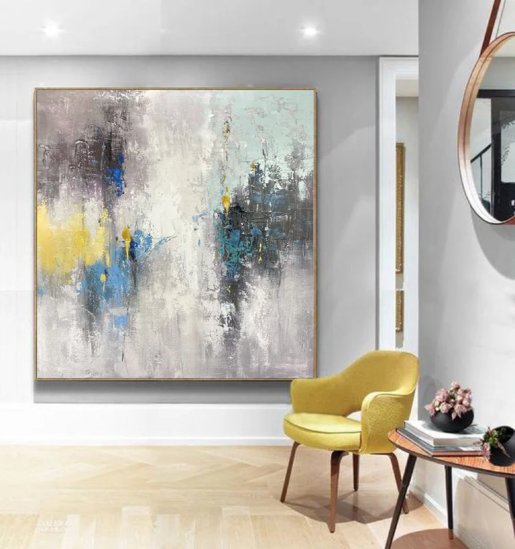 Custom watercolor geometric wall art for art-Gray Yellow Abstract Painting Original Modern Abstract Painting Cp007