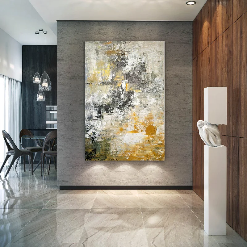 Luxury framed abstract wall art for class-Gray Yellow Abstract Painting Unique Painting Art Home Decor Fp069