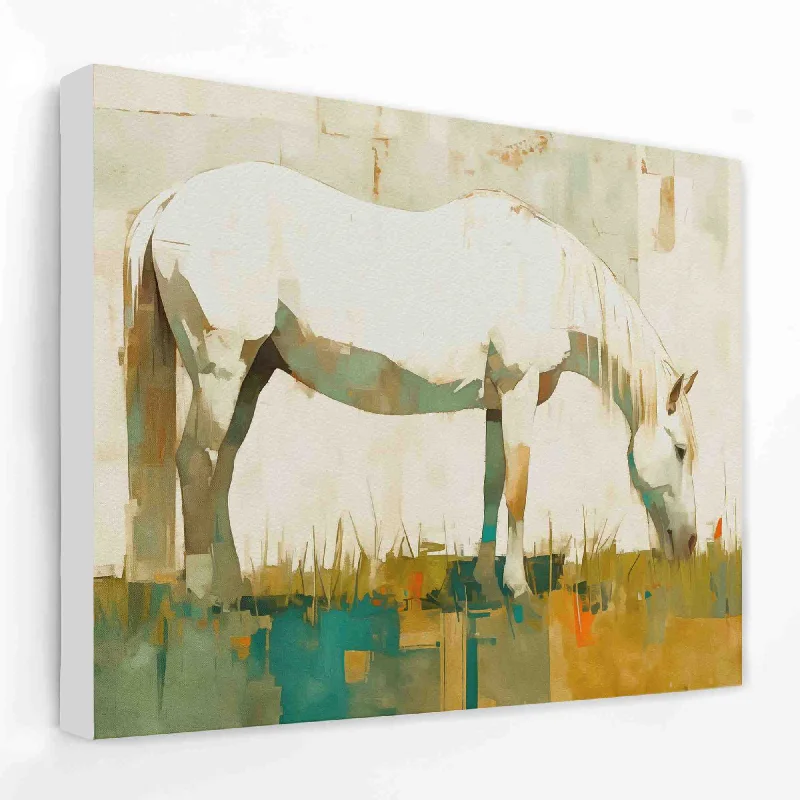 Large floral canvas wall art for vibrancy-Grazing White Horse