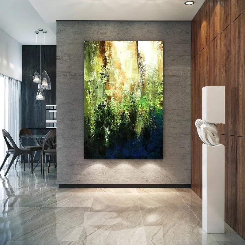 Hand-painted landscape abstract wall art for art-Green Abstract Wall Painting Colorful Abstract Art Bedroom Wall Art Fp059