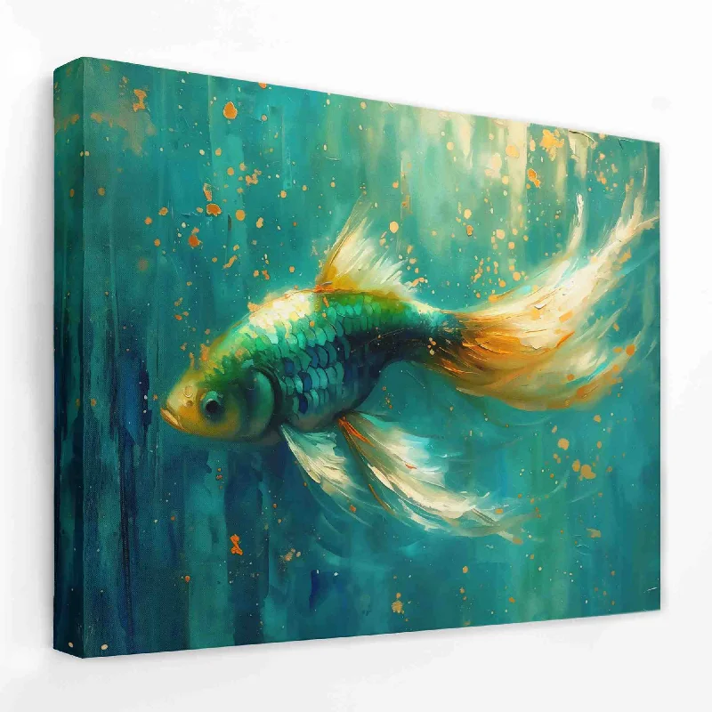 Luxury gold abstract wall art for glamour-Green Betta Fish