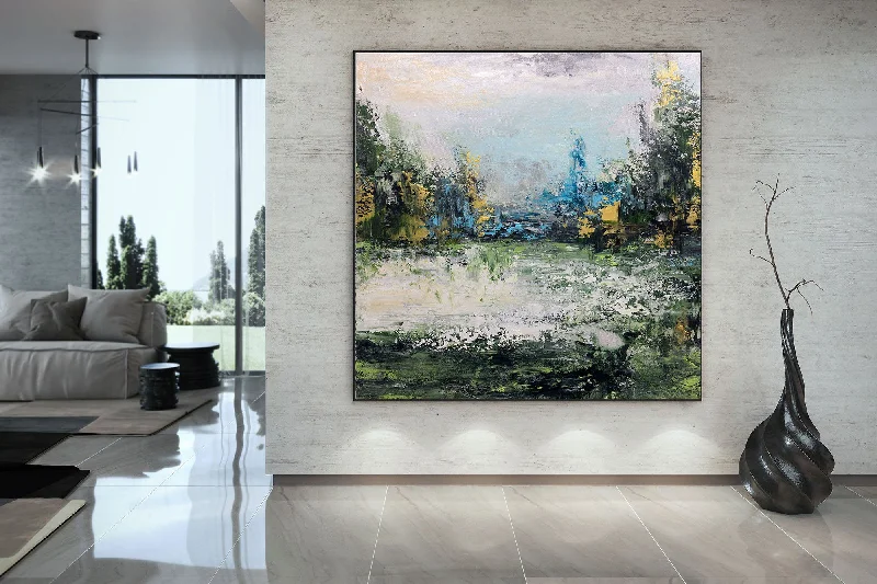 Handmade landscape floral wall art for craft-Green Blue Yellow Abstract Painting Landscape Canvas Art Fp052