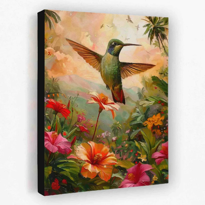 Modern blue wall art for cool tones-Green Hummingbird