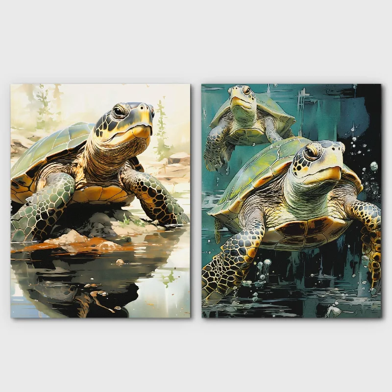 Modern colorful geometric wall art for energy-Turtles Swimming (2) Set