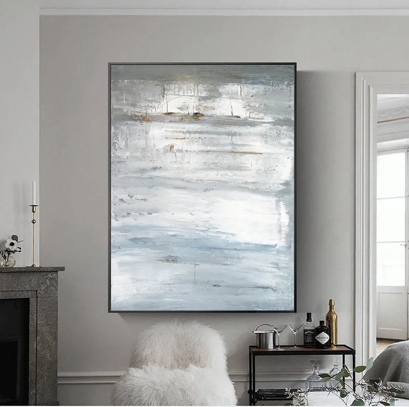 Hand-painted abstract wall art for uniqueness-Grey Abstract Painting Blue Abstract Painting On Canvas Op033